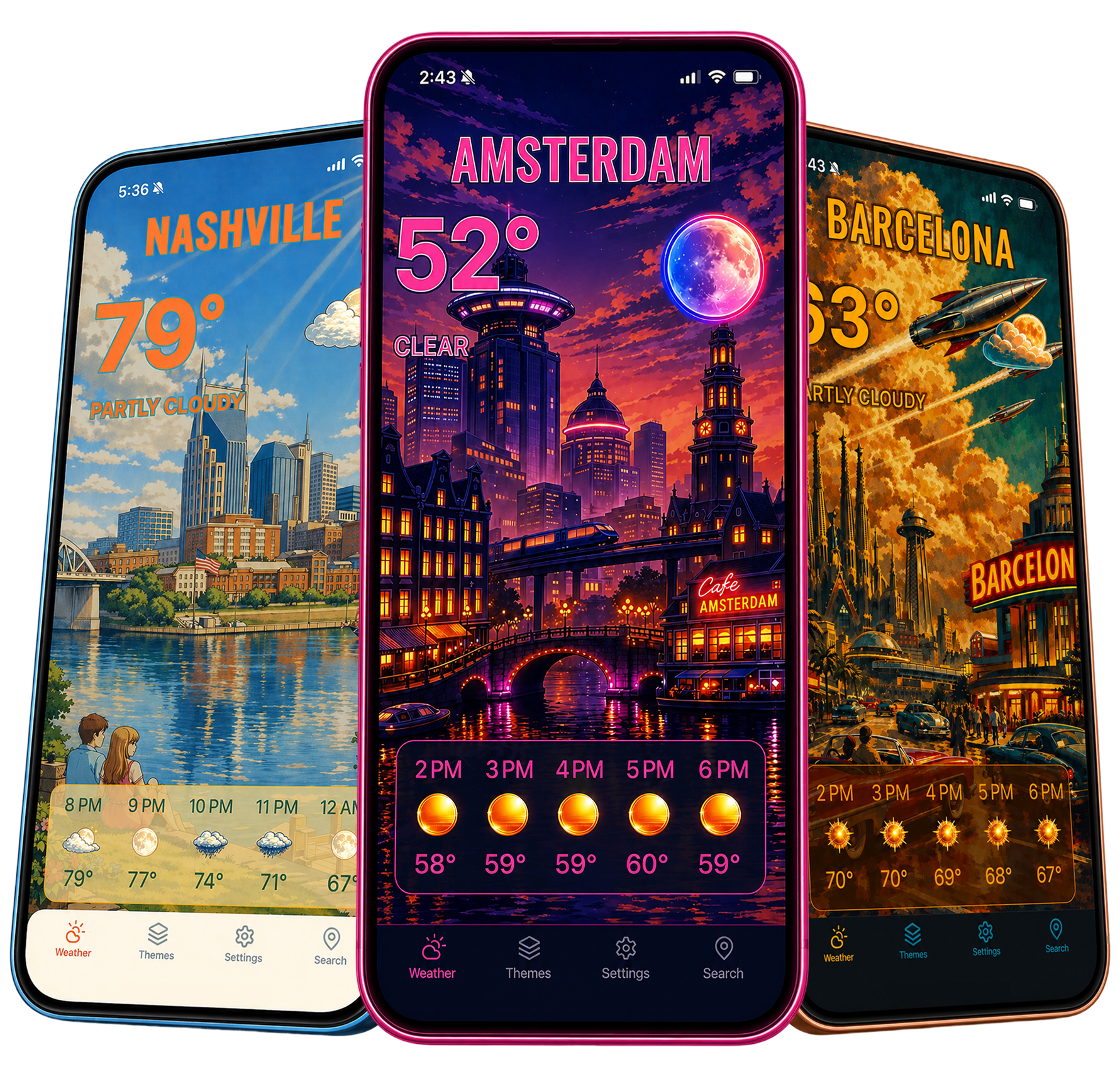 Weather Worlds app screens