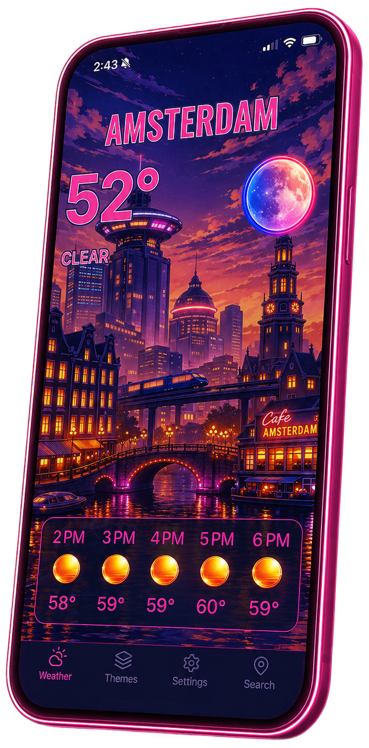 Weather Worlds cyberpunk theme