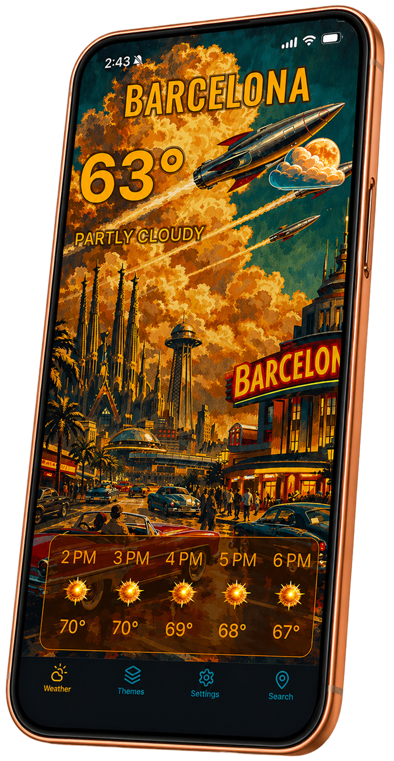 Weather Worlds retro futurism theme